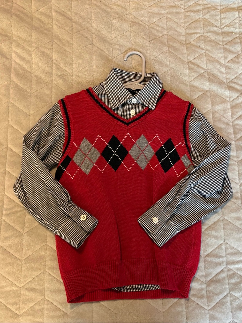 Red Argyle Sweater Vest with Button-Down Shirt for Kids